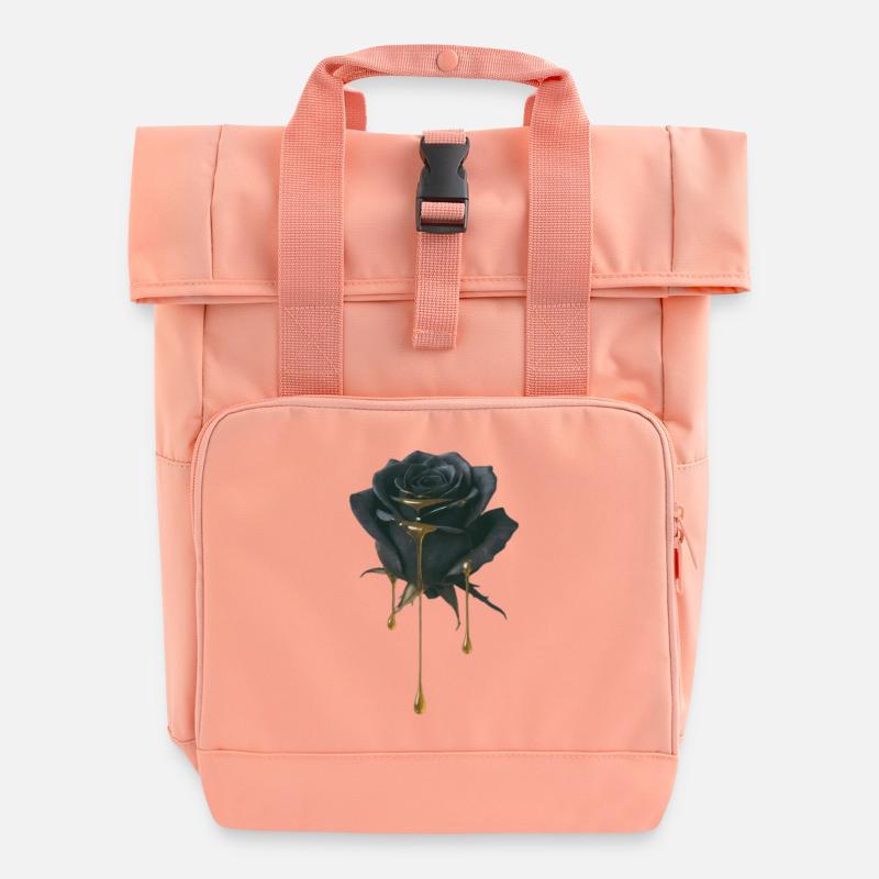 Black Rose Honey - Roll Top Backpack with Two Handles - chintz rose
