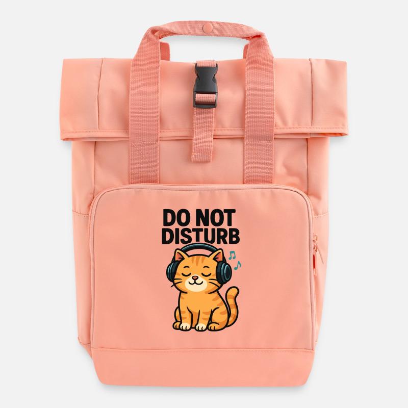 Cat DJ Sleep Mode with Headphones - Roll Top Backpack with Two Handles - chintz rose