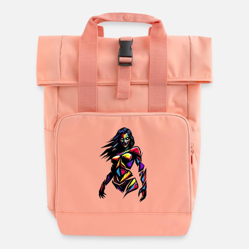 Colorful Geometric Woman - Roll Top Backpack with Two Handles - chintz rose
