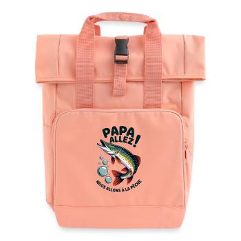 Papa allez! Nous allons à la pêche ! Brochet bondi - Sac à dos Roll Top à deux anses - rose liberty - Devant