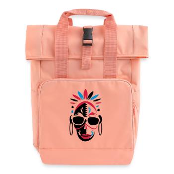 African mask with sunglasses - Roll Top Backpack with Two Handles - chintz rose - Front