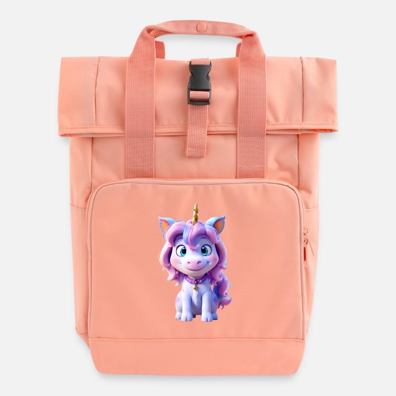 Beautiful little 3D unicorn - Roll Top Backpack with Two Handles - chintz rose
