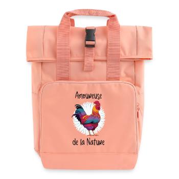 Amoureuse de la Nature - Poule - Coq - Sac à dos Roll Top à deux anses - rose liberty - Devant