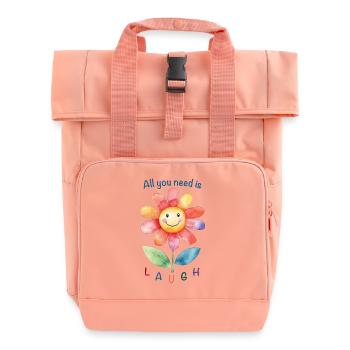 All you need is laugh - lächelnde Blume - Rolltop Rucksack mit zwei Griffen - Chintzrosa - Vorne