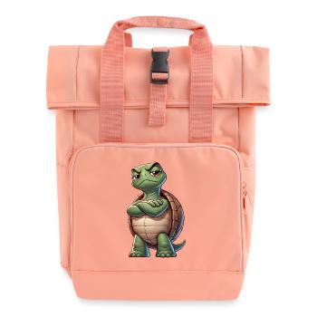 Skeptical Naughty Cartoon Turtle Funny - Roll Top Backpack with Two Handles - chintz rose - Front