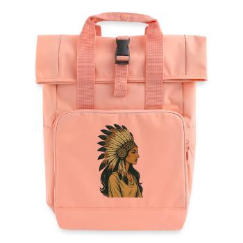Indigenes Porträt mit Federkrone - Rolltop Rucksack mit zwei Griffen - Chintzrosa - Vorne