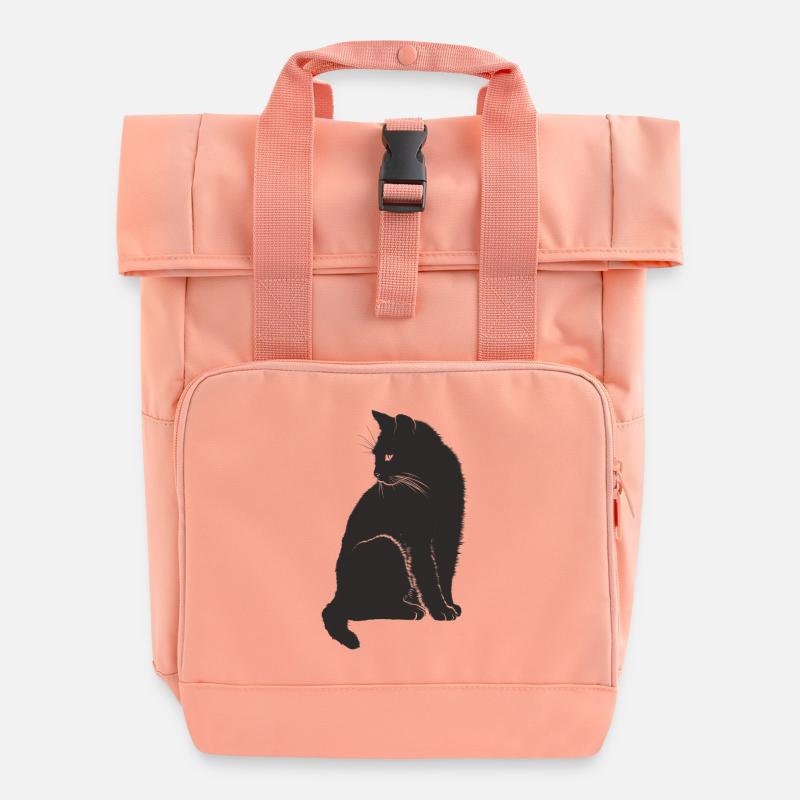 schwarze Katze nach hinten schauend Geschenkidee - Rolltop Rucksack mit zwei Griffen - Chintzrosa