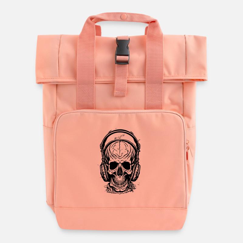 Skull with headphones - Roll Top Backpack with Two Handles - chintz rose