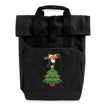 Weihnachtsbaum Tropenvogel Tukan Paradiesvogel - Rolltop Rucksack mit zwei Griffen - Schwarz - Vorne