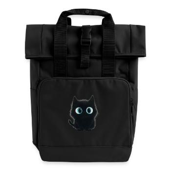 Charming Black Cat with Big Blue Eyes - Roll Top Backpack with Two Handles - black - Front