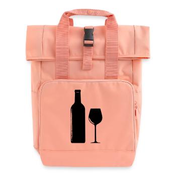 Wein Weinflasche Weinglas - Rolltop Rucksack mit zwei Griffen - Chintzrosa - Vorne