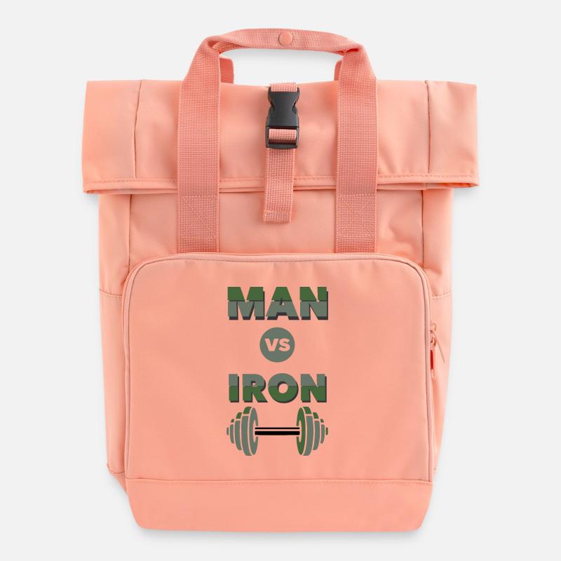 man vs iron, Fit Vibes,Muscle Mode,Power Pulse, - Roll Top Backpack with Two Handles - chintz rose