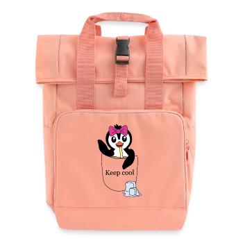 Pinguin in Brusttasche – Keep cool - Rolltop Rucksack mit zwei Griffen - Chintzrosa - Vorne
