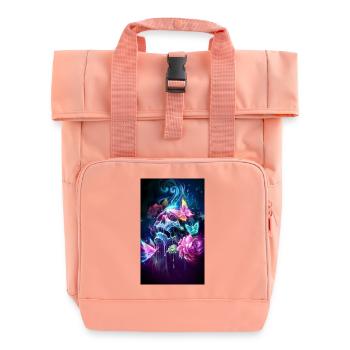 Neon-Schmetterlinge im Blütenflug - Rolltop Rucksack mit zwei Griffen - Chintzrosa - Vorne