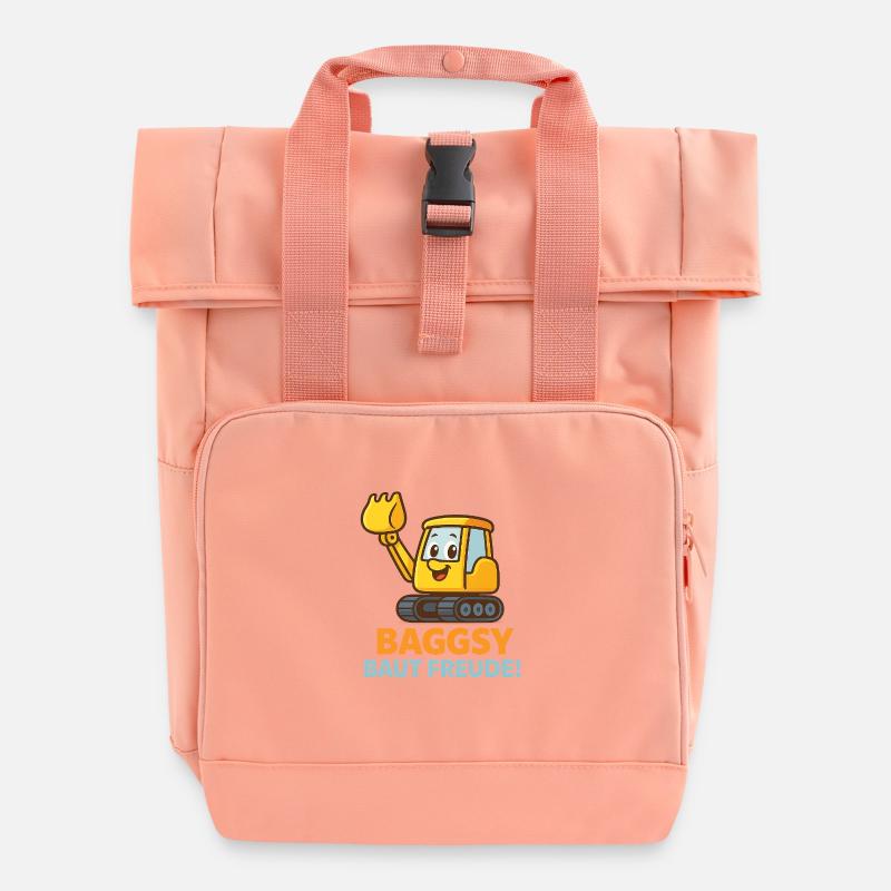 Excavator with a friendly face - Roll Top Backpack with Two Handles - chintz rose