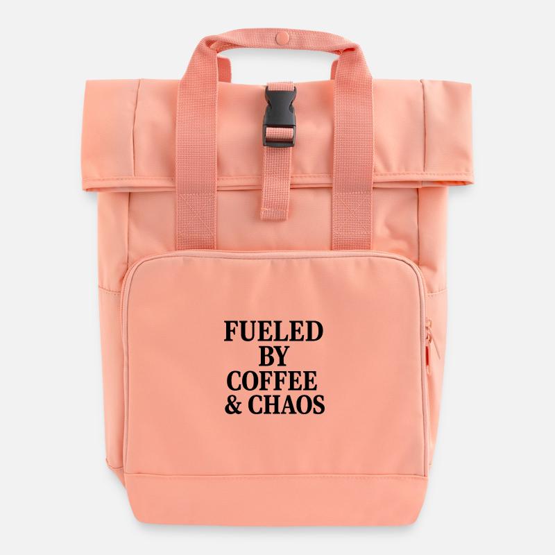 FUELED BY COFFEE & CHAOS - Rolltop Rucksack mit zwei Griffen - Chintzrosa