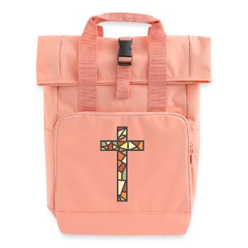 Stained Glass Cross - Roll Top Backpack with Two Handles - chintz rose - Front