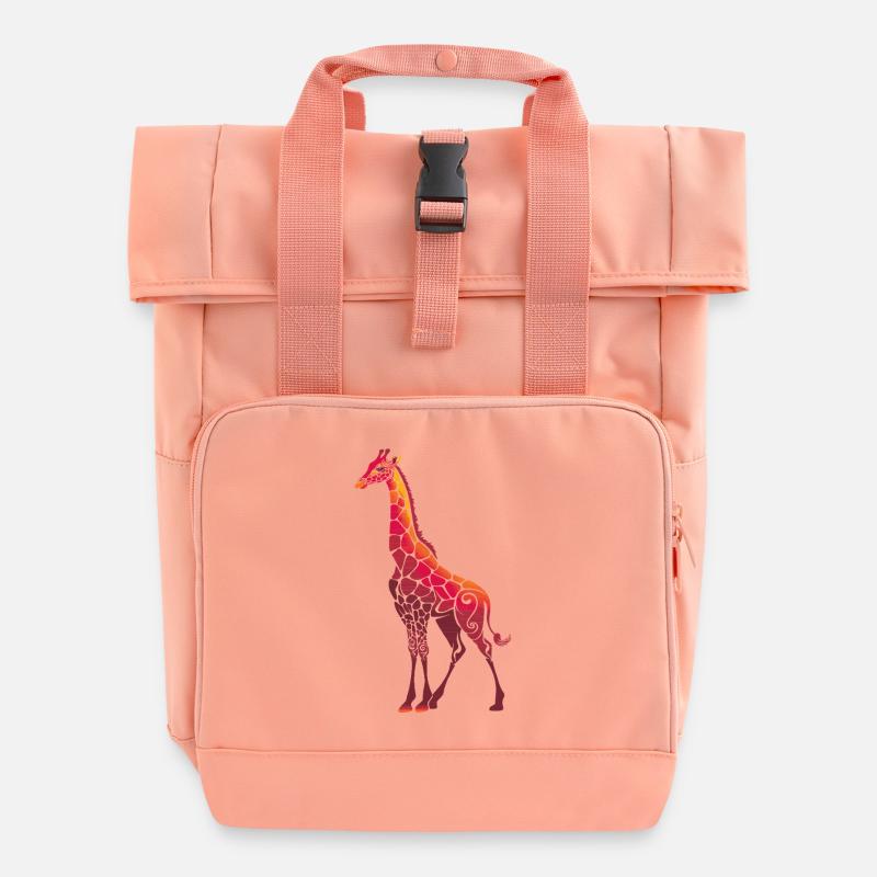 Giraffe Art - Roll Top Backpack with Two Handles - chintz rose