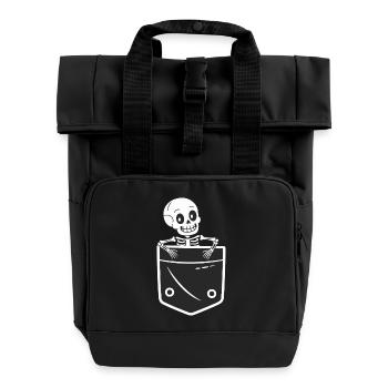 Playful Skeleton Pocket Design - Roll Top Backpack with Two Handles - black - Front