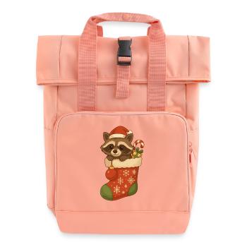 Weihnachts-Waschbär im Strumpf – Süßes Motiv - Rolltop Rucksack mit zwei Griffen - Chintzrosa - Vorne
