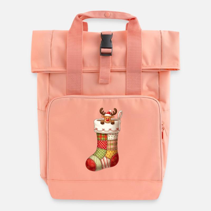 Mignon renne de dessin animé en chaussette de Noël - Sac à dos Roll Top à deux anses - rose liberty