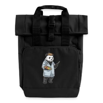 Panda Painter Brush Painting - Roll Top Backpack with Two Handles - black - Front