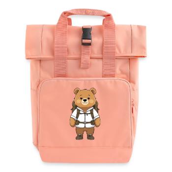 Abenteuerbär mit Rucksack - Rolltop Rucksack mit zwei Griffen - Chintzrosa - Vorne