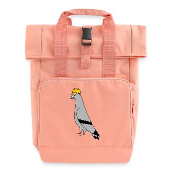 Pigeon Construction Helmet – Minimal Illustration - Roll Top Backpack with Two Handles - chintz rose - Front