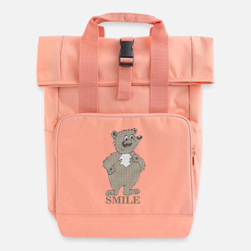 Bear SMILE - Roll Top Backpack with Two Handles - chintz rose