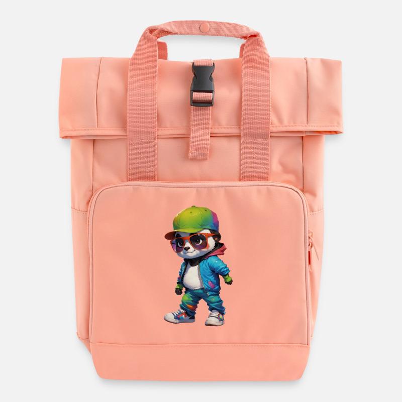 Mignon et cool adolescent panda ours garçon - Sac à dos Roll Top à deux anses - rose liberty