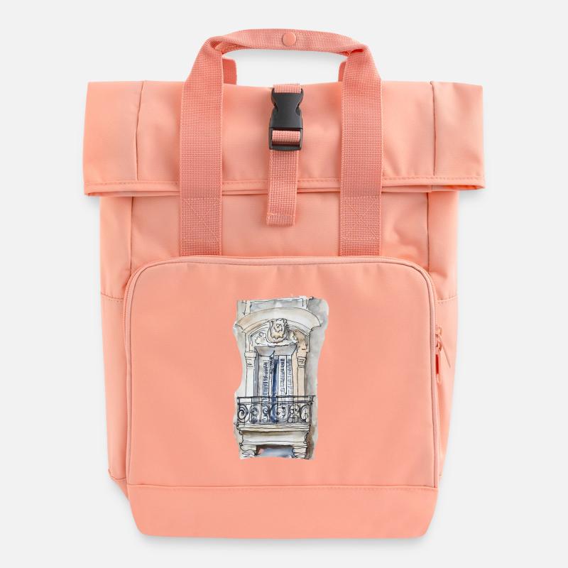 Architectural Drawing France - Roll Top Backpack with Two Handles - chintz rose