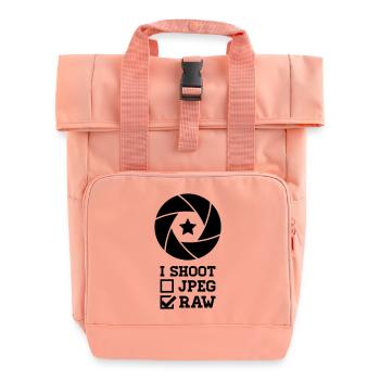I Shoot Fotografie – Kamera Design für Fotografen - Rolltop Rucksack mit zwei Griffen - Chintzrosa - Vorne