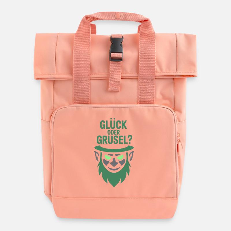 Glück oder Grusel Kobold-Motiv - Rolltop Rucksack mit zwei Griffen - Chintzrosa