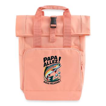Papa allez! Nous pêchons ! Truite sautante - Sac à dos Roll Top à deux anses - rose liberty - Devant