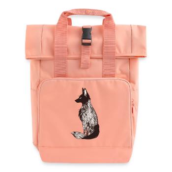 Intricate Fox Silhouette with Floral Patterns - Roll Top Backpack with Two Handles - chintz rose - Front