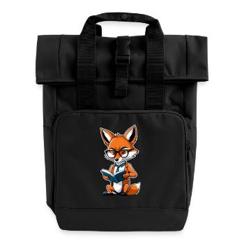 Renard intellectuel avec des lunettes livre de lecture - Sac à dos Roll Top à deux anses - noir - Devant