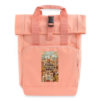 Arles Townscape Dreamscape - Roll Top Backpack with Two Handles - chintz rose - Front