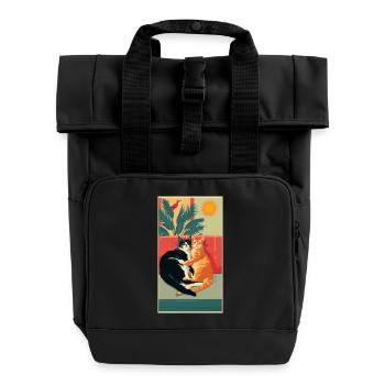 Zwei Katzen in einem Retro-Moment - Rolltop Rucksack mit zwei Griffen - Schwarz - Vorne