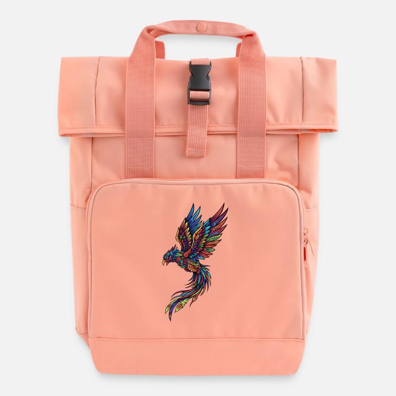 Neon Phoenix på sort - Rolltop-rygsæk med to håndtag - chintzrosa