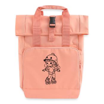 Roller Skating Girl Cartoon - Roll Top Backpack with Two Handles - chintz rose - Front