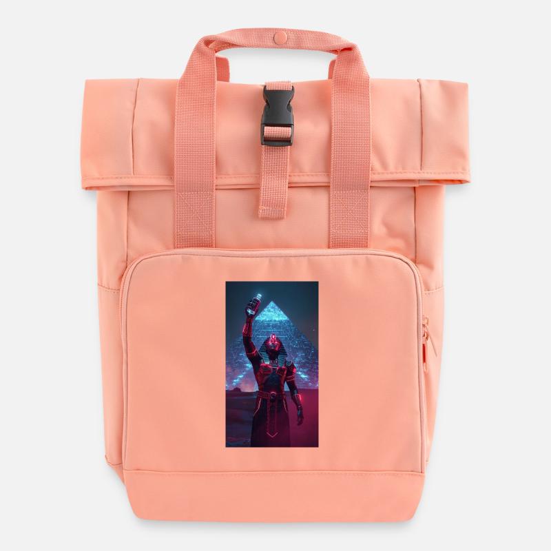 Pharaoh in neon light - Roll Top Backpack with Two Handles - chintz rose