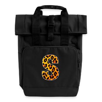 Leopard Print S Letter - Roll Top Backpack with Two Handles - black - Front