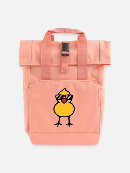 cool chick (rd) - Roll Top Backpack with Two Handles - chintz rose