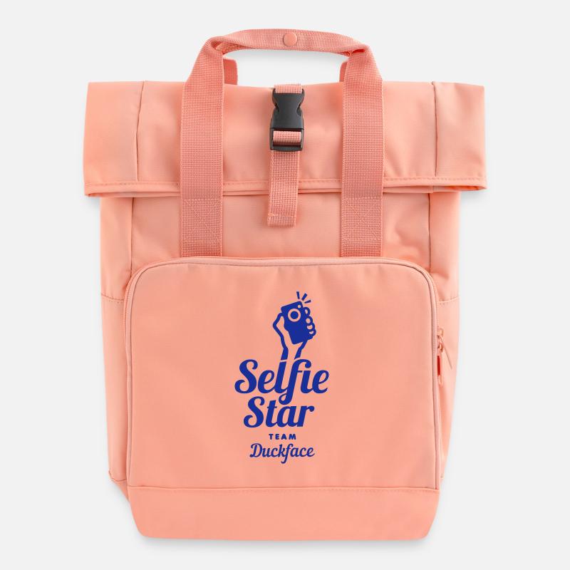 selfi star team duckface social net - Roll Top Backpack with Two Handles - chintz rose