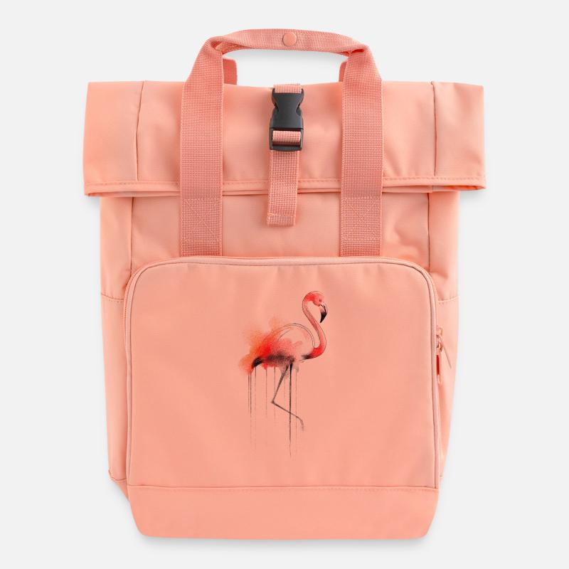 Flamingo Watercolor - Roll Top Backpack with Two Handles - chintz rose