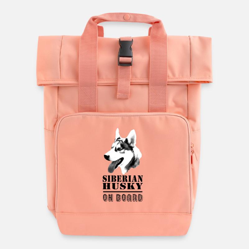 Husky on Board - Roll Top Backpack with Two Handles - chintz rose