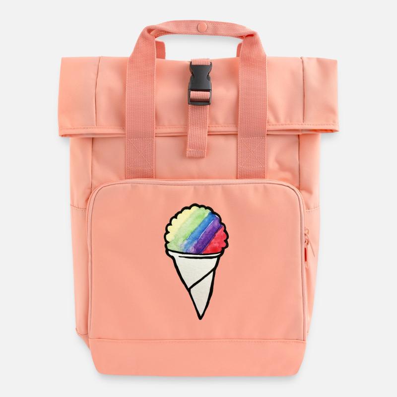 Rainbow Watercolor Cream Cone - Roll Top Backpack with Two Handles - chintz rose