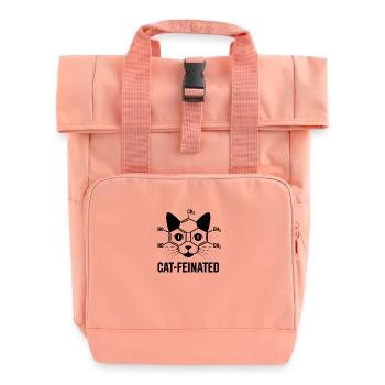 Cat-feinated - Roll Top Backpack with Two Handles - chintz rose - Front