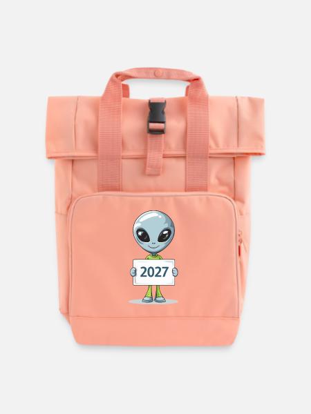kleines blaues Alien - Rolltop Rucksack mit zwei Griffen - Chintzrosa