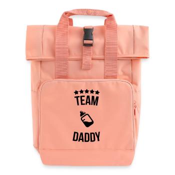 Team Daddy Vati Vater Fläschchen Milch - Rolltop Rucksack mit zwei Griffen - Chintzrosa - Vorne